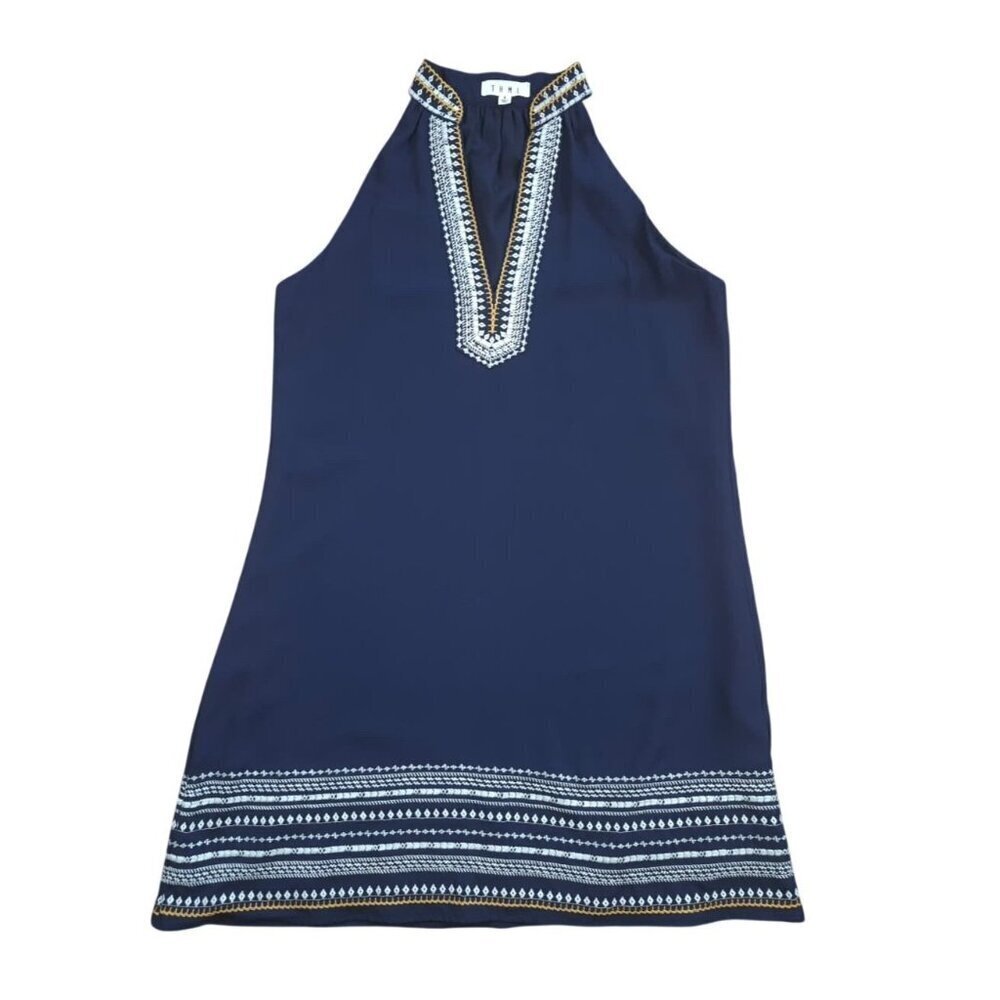 THML Navy Sleeveless Embroidered Shift Dress Womens Size S Boho.